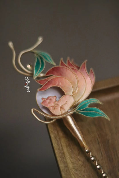 Bespoke Nine-tailed Fox Hairpin - Handmade Ronghua