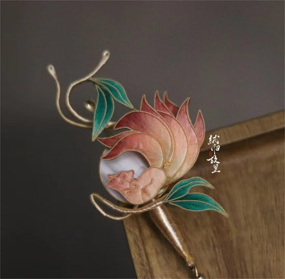 Bespoke Nine-tailed Fox Hairpin - Handmade Ronghua