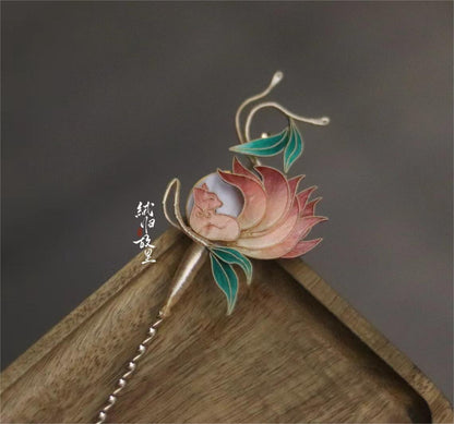 Bespoke Nine-tailed Fox Hairpin - Handmade Ronghua