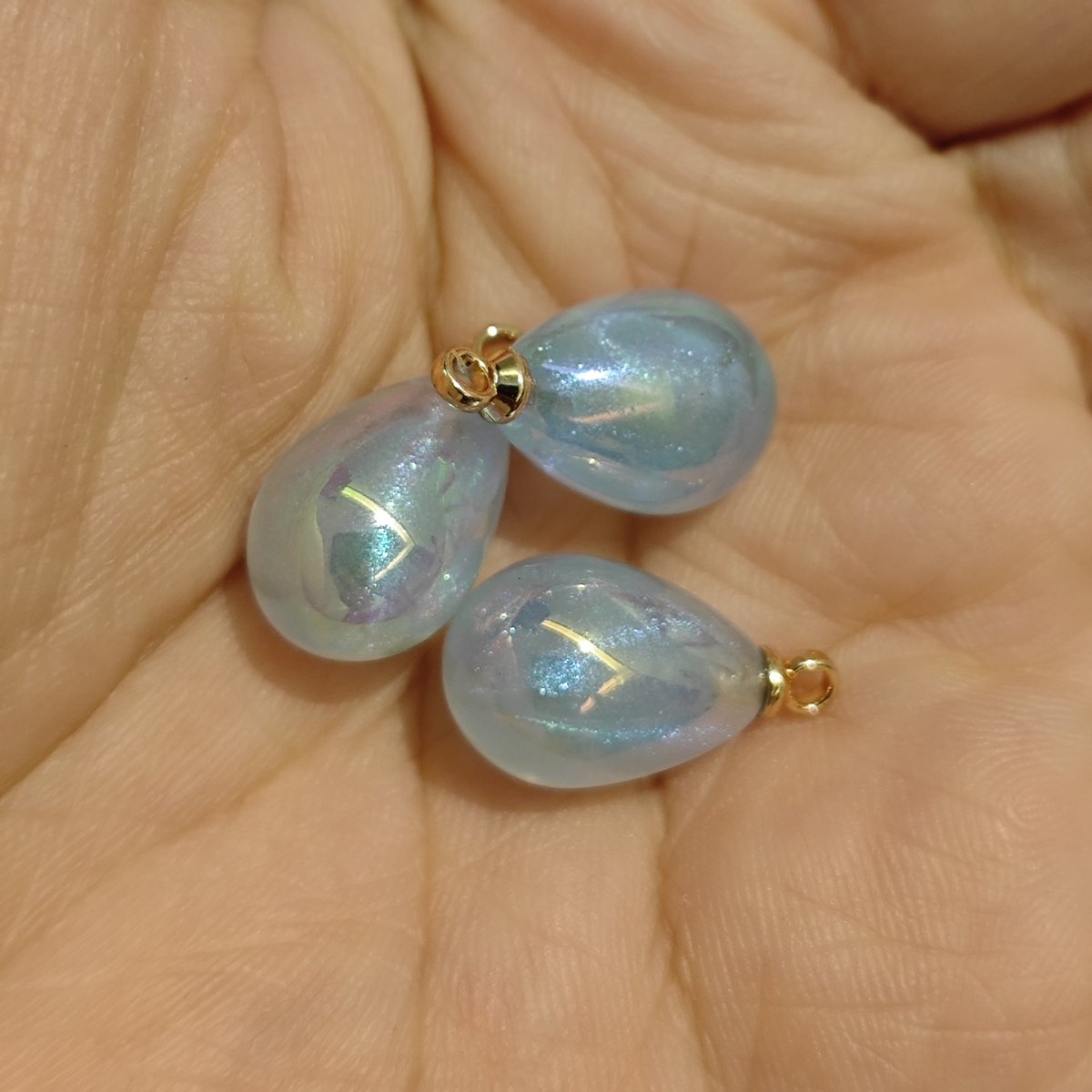 5 Pieces HB005 10x14mm Iridescent Galaxy Teardrop Charms – High-Quality ABS Pendants for DIY Jewelry, Ronghua & Chanhua Crafts