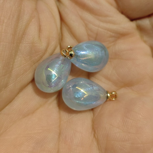 5 Pieces HB005 10x14mm Iridescent Galaxy Teardrop Charms – High-Quality ABS Pendants for DIY Jewelry, Ronghua & Chanhua Crafts