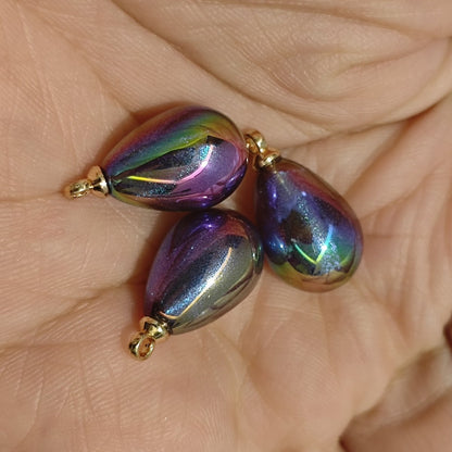 5 Pieces HB005 10x14mm Iridescent Galaxy Teardrop Charms – High-Quality ABS Pendants for DIY Jewelry, Ronghua & Chanhua Crafts
