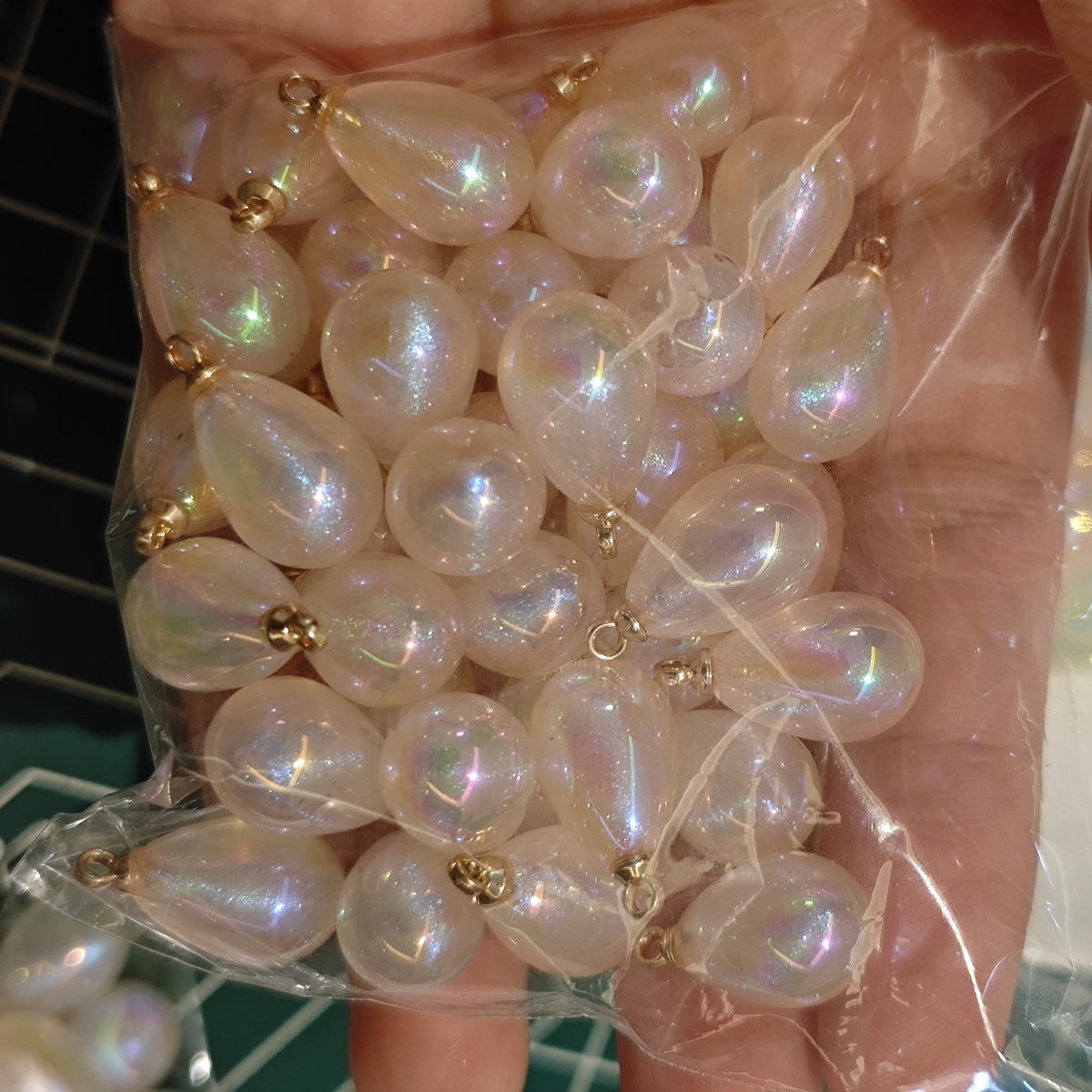 5 Pieces HB005 10x14mm Iridescent Galaxy Teardrop Charms – High-Quality ABS Pendants for DIY Jewelry, Ronghua & Chanhua Crafts