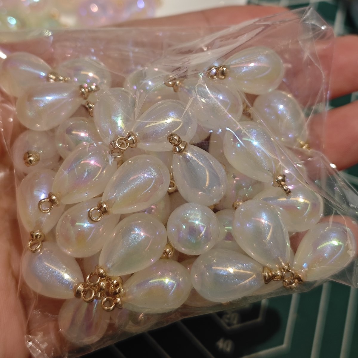 5 Pieces HB005 10x14mm Iridescent Galaxy Teardrop Charms – High-Quality ABS Pendants for DIY Jewelry, Ronghua & Chanhua Crafts