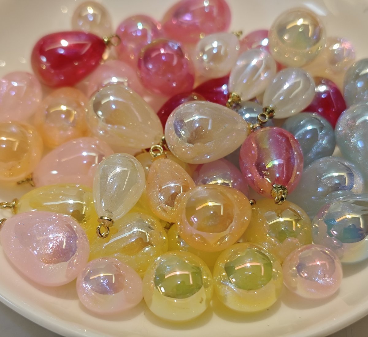 4 Pieces HB006(A) Starry Candy Teardrop Charms – Colorful ABS Pendants for DIY Jewelry, Ronghua & Chanhua