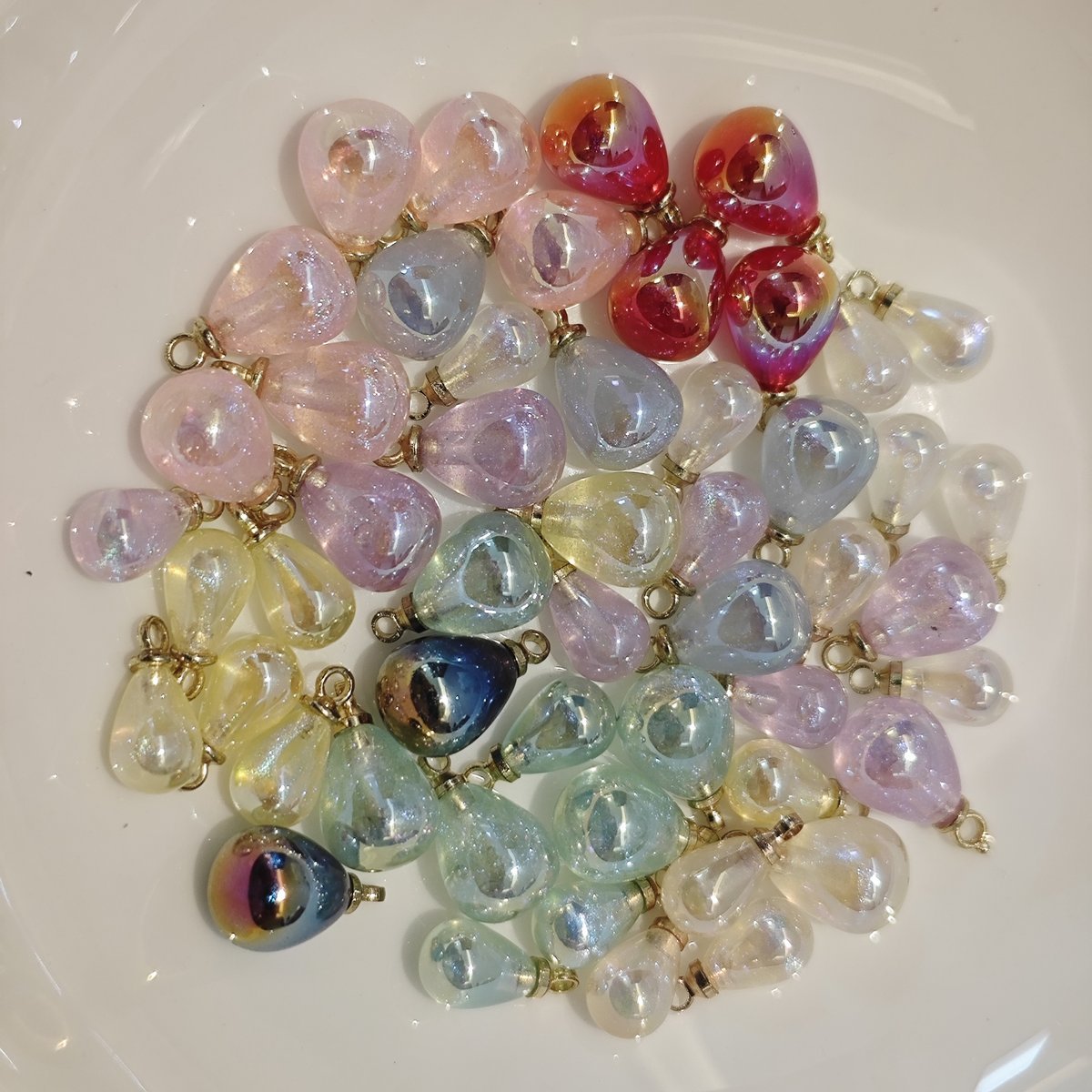 10 Pieces HB007(B) Starry Candy Teardrop Charms – Colorful ABS Pendants for DIY Jewelry, Ronghua & Chanhua