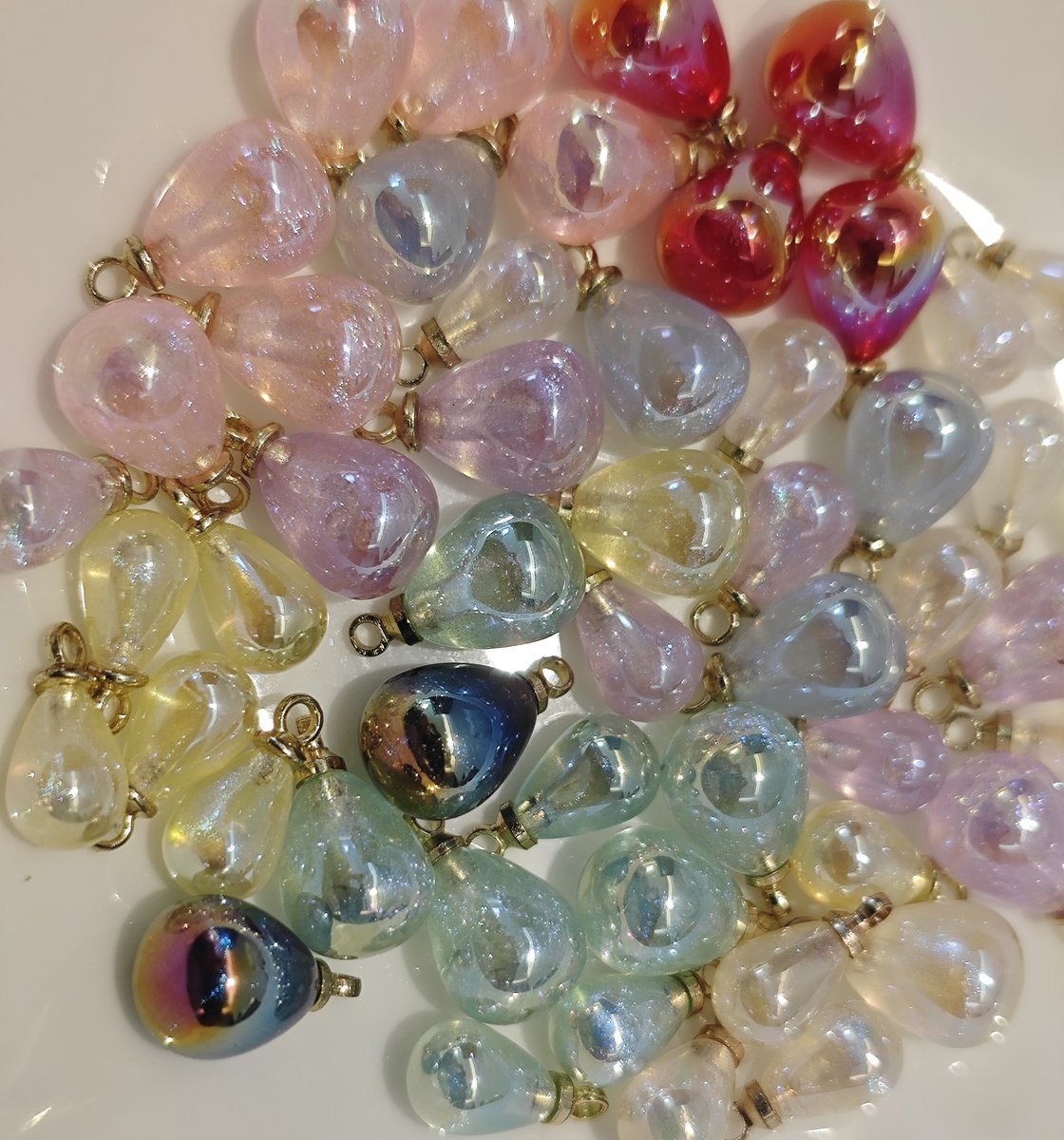 10 Pieces HB007(B) Starry Candy Teardrop Charms – Colorful ABS Pendants for DIY Jewelry, Ronghua & Chanhua