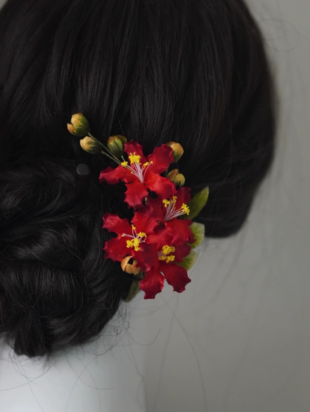 Handcrafted Red Crape Myrtle (Ziwei) Ronghua Silk Thread Hair Clips Set(2 Pcs)