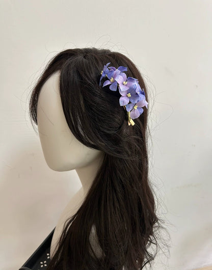 Handmade Ronghua Purple Hydrangea Flower Hair Clip in Natural Silk Thread