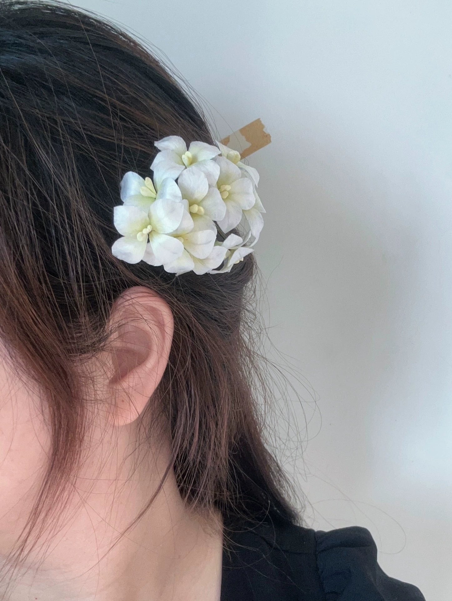 Handmade Ronghua White Hydrangea Hair Clip – Pure Velvet Flower Hair Accessory