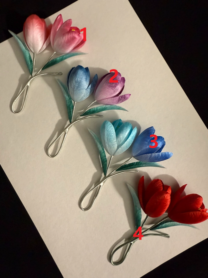 Handmade Ronghua Double Tulip Hair Clip – Realistic Velvet Tulip Hairpin