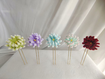 Handmade Ronghua Chrysanthemum Hairpin | Pure Mulberry Silk Velvet Flower for Hanfu & Wedding