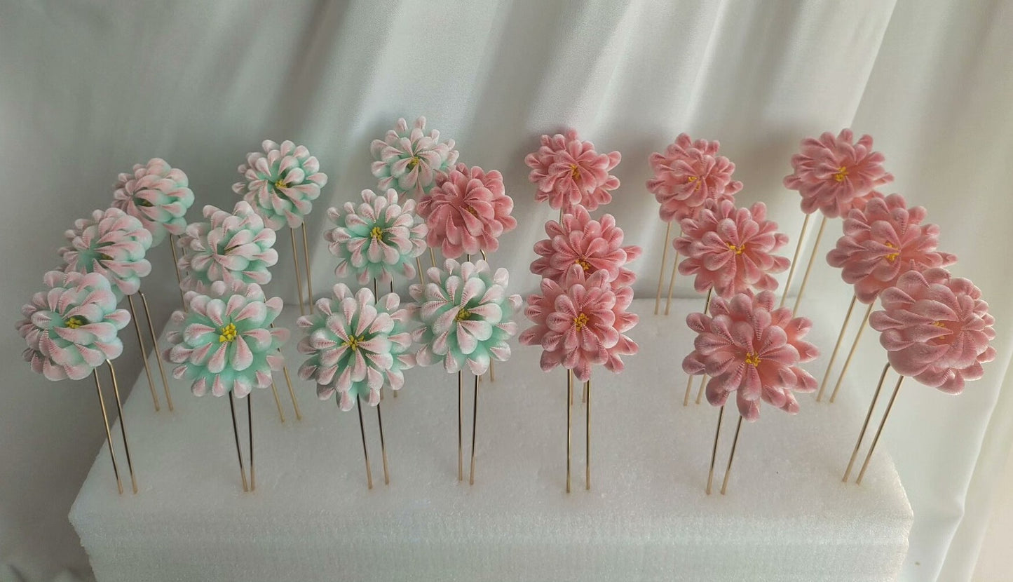 Handmade Ronghua Pastel Chrysanthemum Hairpin | Single Mulberry Silk Velvet Flower Headwear