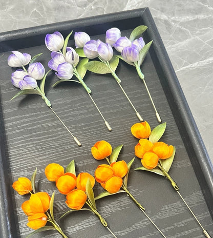 Handmade Ronghua Tulip Brooch | Mulberry Silk Velvet Flower Pin for Wedding & Daily Wear