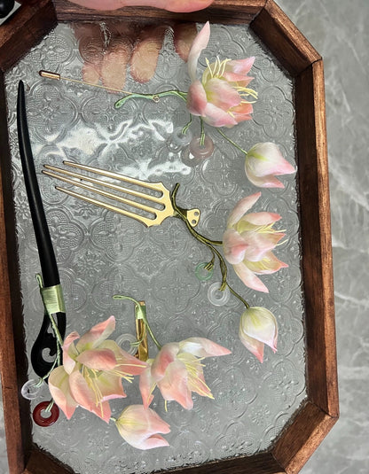 Handmade Ronghua Lotus Hairpin | Mulberry Silk Velvet Flower Headwear