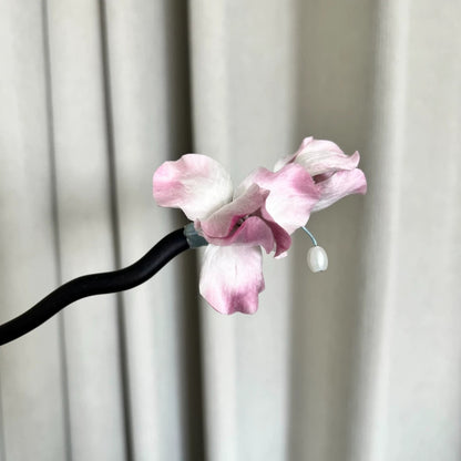 Handmade Ronghua Pink Iris Hairpin | Mulberry Silk Velvet Flower Headwear