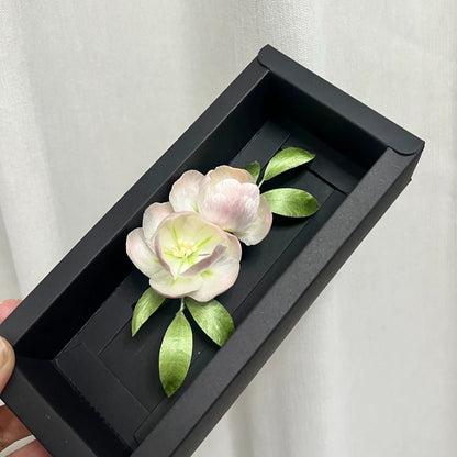 Handmade Ronghua Pink Camellia Brooch | Mulberry Silk Velvet Flower Pin