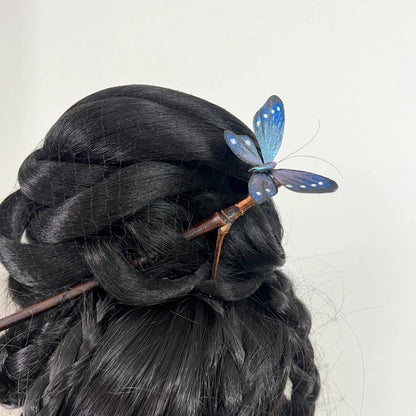 Handmade Ronghua Blue Fluttering Butterfly Hairpin | Mulberry Silk Velvet Butterfly Headwear
