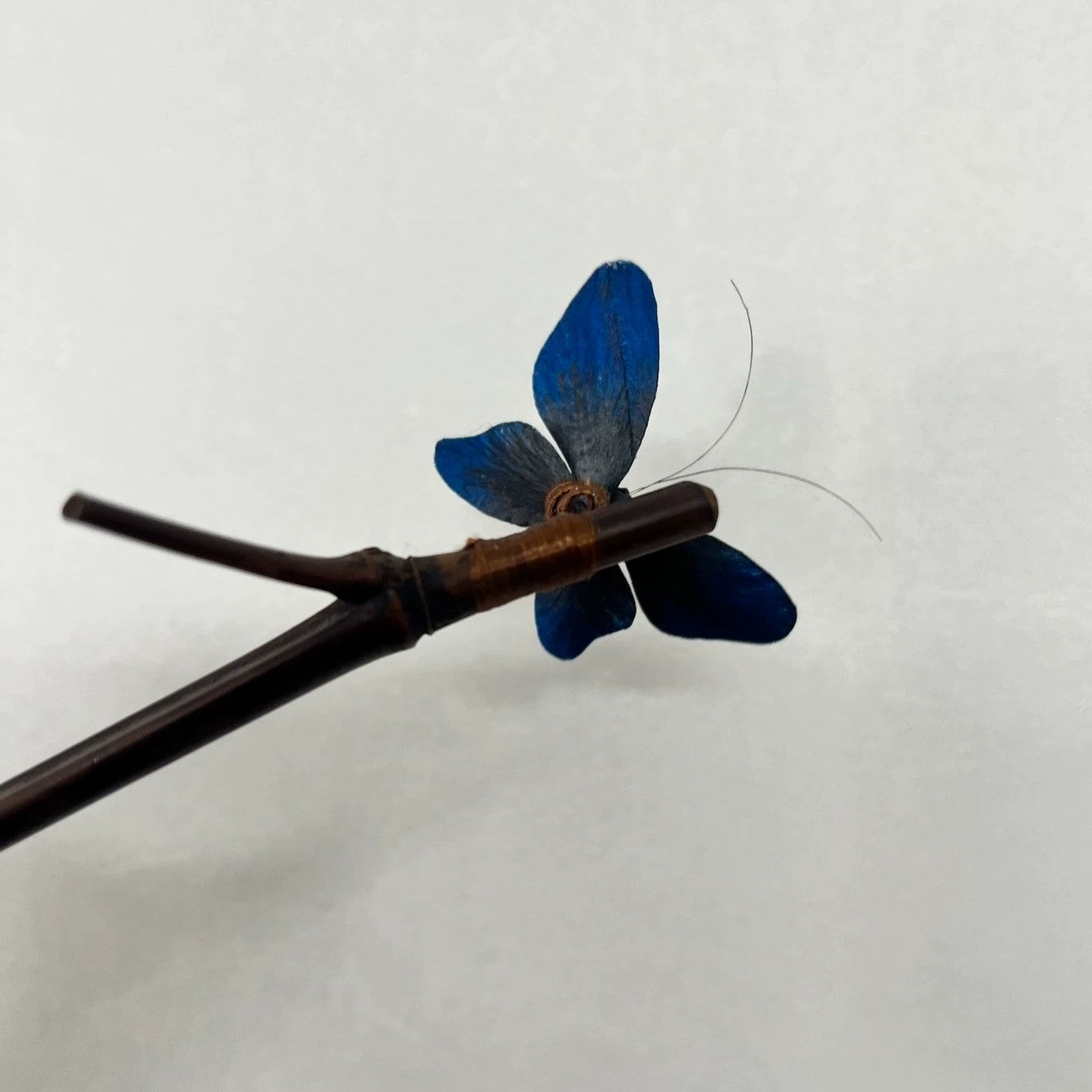 Handmade Ronghua Blue Fluttering Butterfly Hairpin | Mulberry Silk Velvet Butterfly Headwear