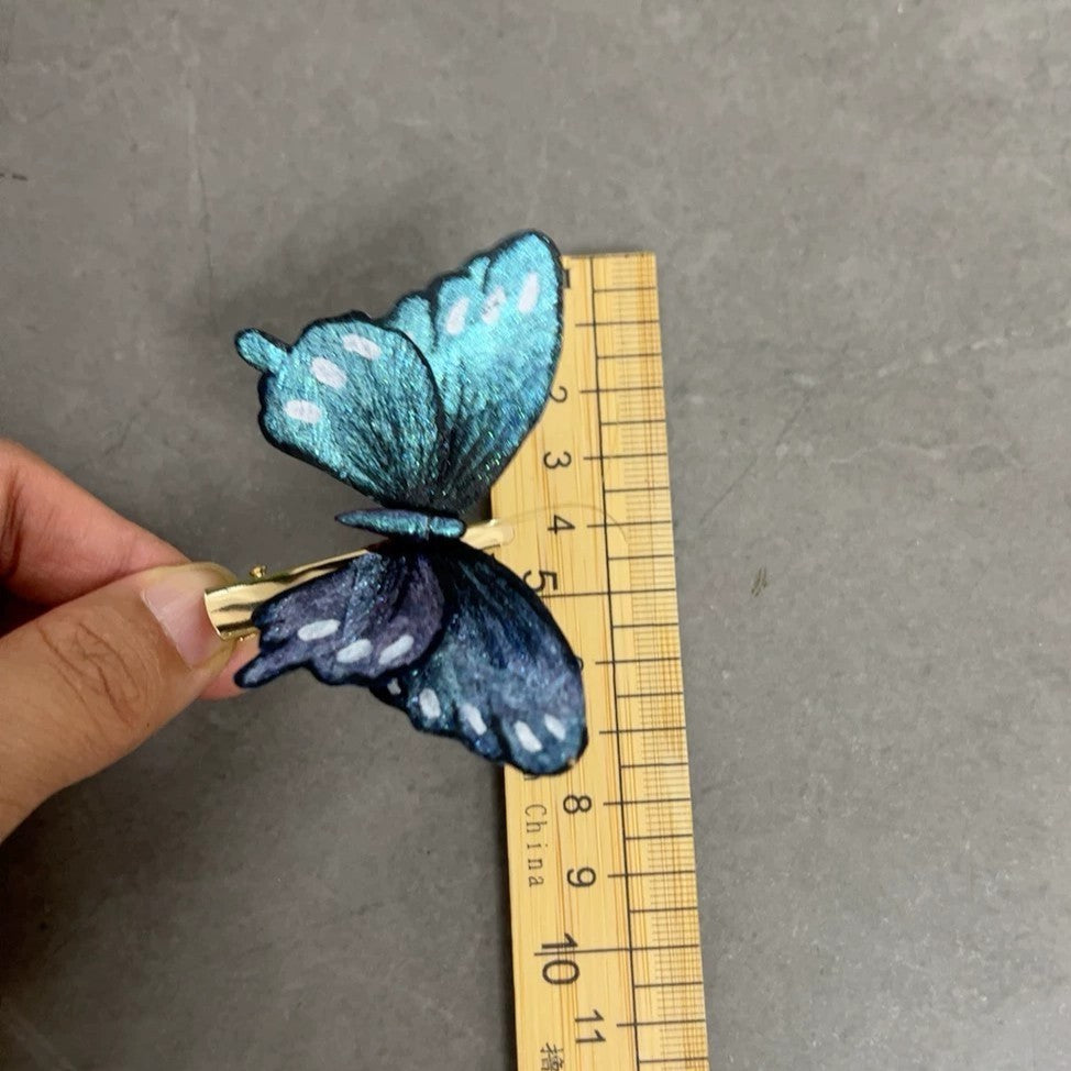 Handmade Ronghua Blue Butterfly Hairpin | Single Mulberry Silk Velvet Butterfly Headwear