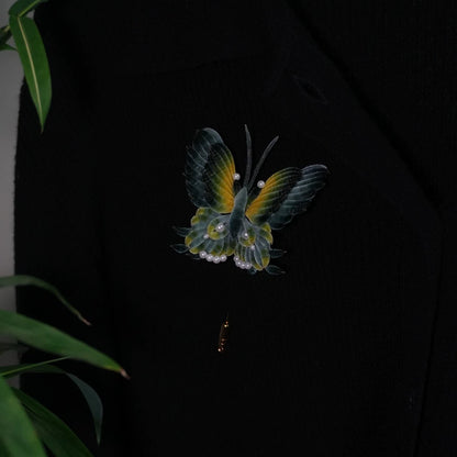 Handmade Ronghua Antique-Style Butterfly Brooch | Mulberry Silk Velvet Classical Chinese Painting Butterfly Pin