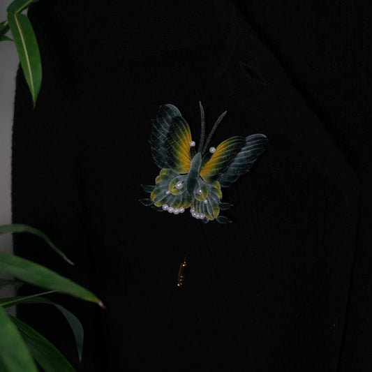 Handmade Ronghua Antique-Style Butterfly Brooch | Mulberry Silk Velvet Classical Chinese Painting Butterfly Pin