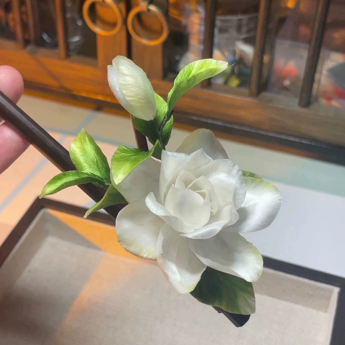 Handmade Ronghua Gardenia Hairpin | Mulberry Silk Velvet Cape Flower Headwear