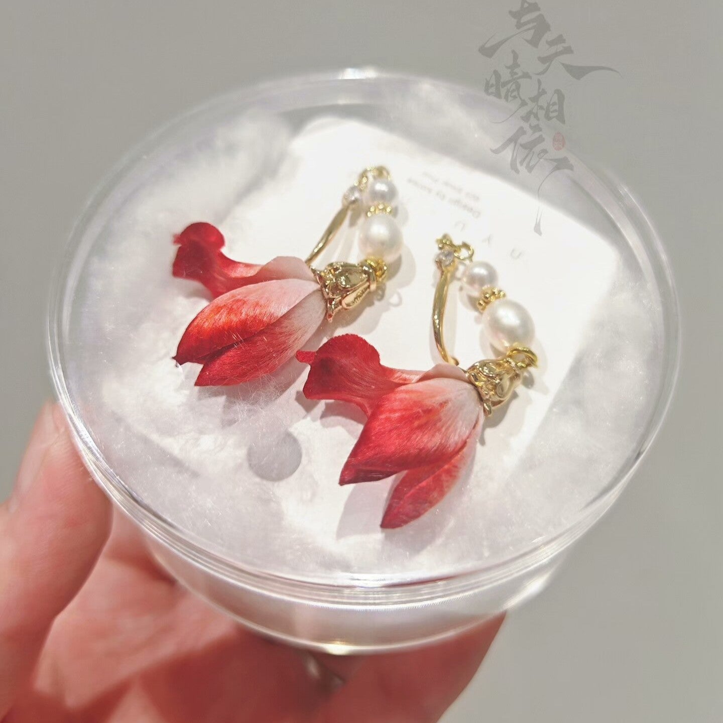 Handmade Ronghua Red Lily Set | Mulberry Silk Velvet Hairpin, Brooch & Earrings