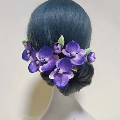 Handmade Ronghua Purple Phalaenopsis Orchid Hairpin Set | Large & Small Mulberry Silk Velvet Orchid Headwear