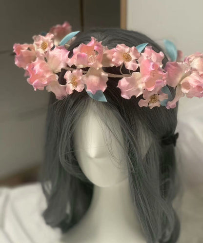 Handmade Ronghua Pink Iris Flower Crown | Mulberry Silk Velvet Floral Headband for Hanfu & Wedding
