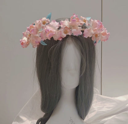 Handmade Ronghua Pink Iris Flower Crown | Mulberry Silk Velvet Floral Headband for Hanfu & Wedding