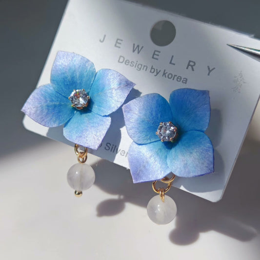Handmade Ronghua Blue Hydrangea Drop Earrings | Mulberry Silk Velvet Flower Earrings