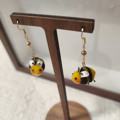 Handmade Ronghua Little Bee Drop Earrings | Mulberry Silk Velvet Bumblebee Earrings
