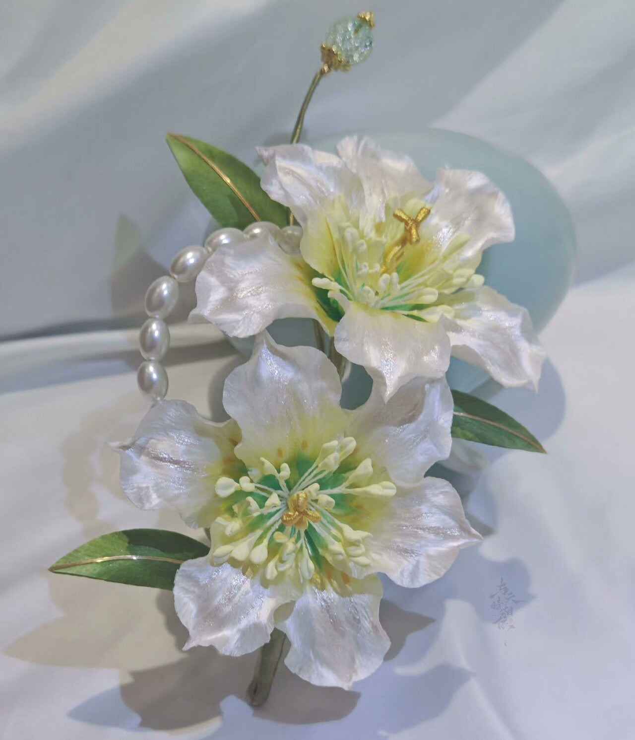 Handmade Ronghua Double Lily Hairpin | Mulberry Silk Velvet Parallel Lily Flower Hair Accessory