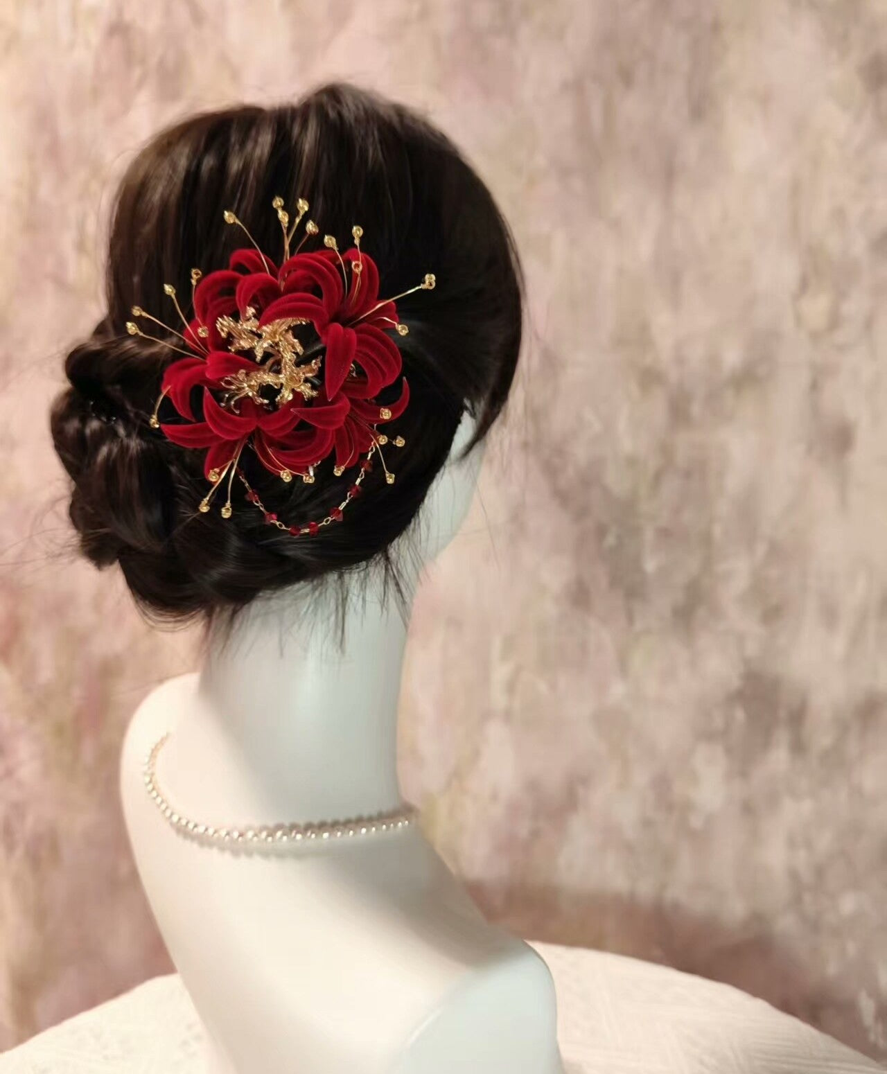 Handmade Ronghua Red Spider Lily Hairpiece | Mulberry Silk Velvet Lycoris Radiata Hair Accessory