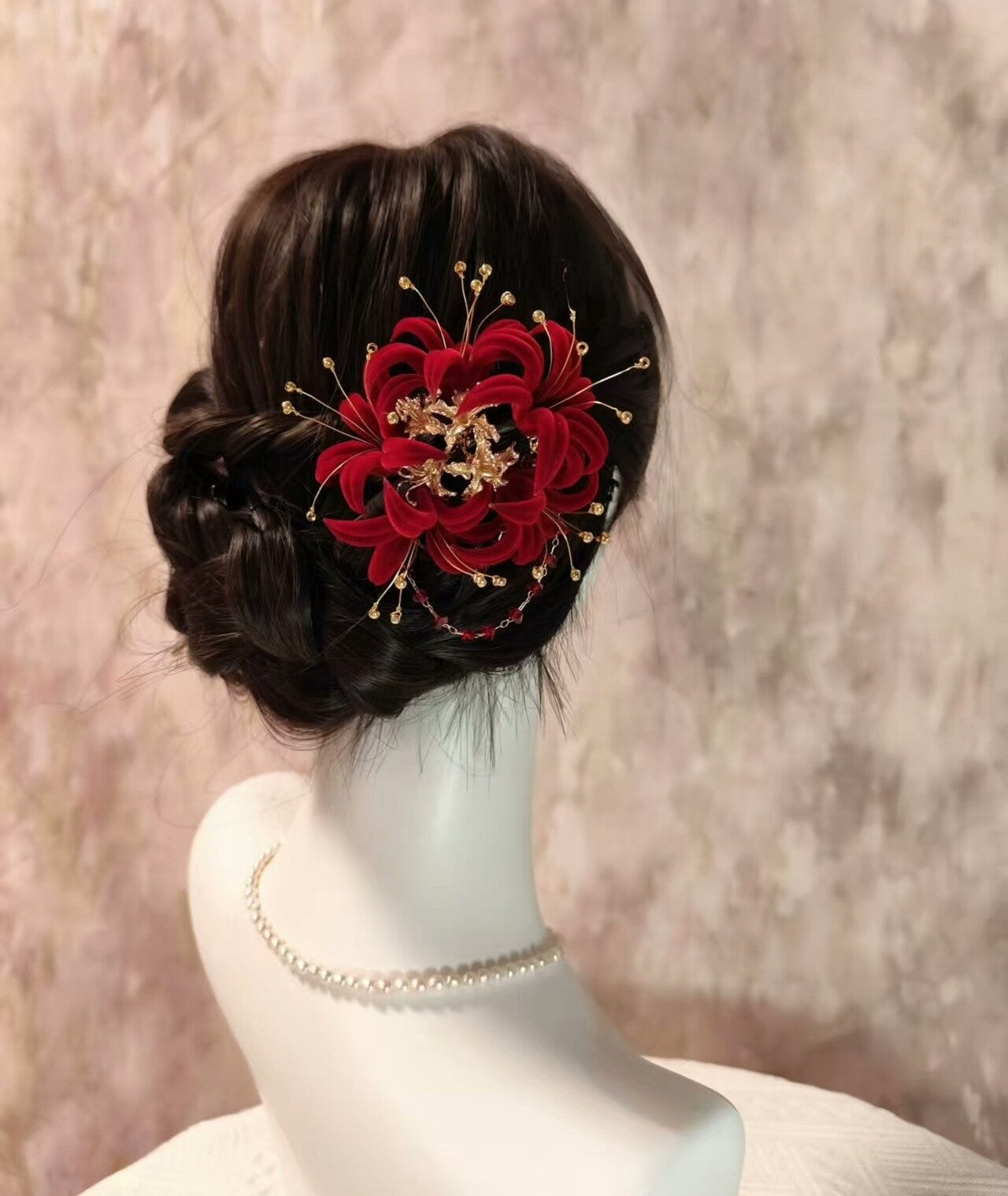 Handmade Ronghua Red Spider Lily Hairpiece | Mulberry Silk Velvet Lycoris Radiata Hair Accessory