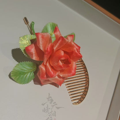 Handmade Ronghua Red Rose Brooch | Mulberry Silk Velvet Rose Flower Pin