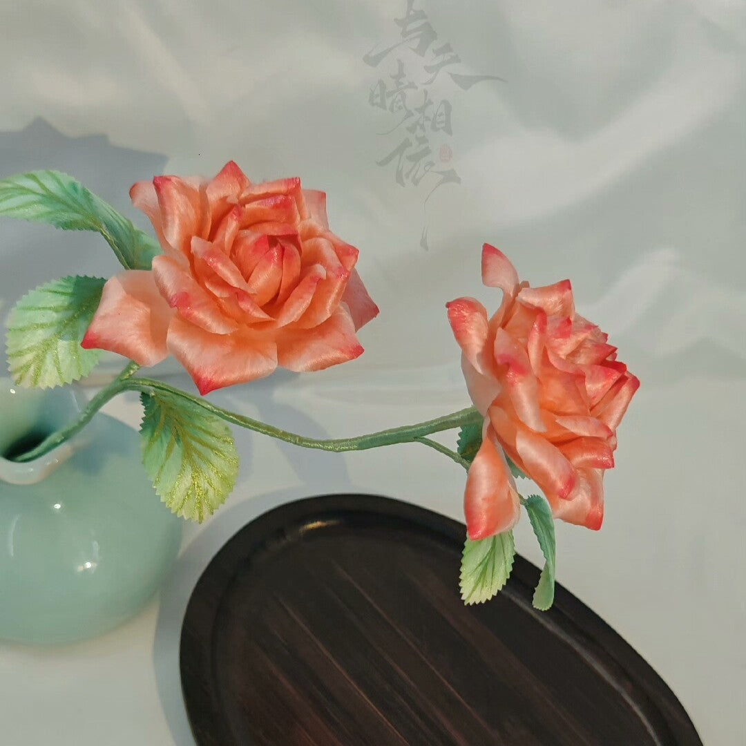 Handmade Ronghua Red Rose Brooch | Mulberry Silk Velvet Rose Flower Pin