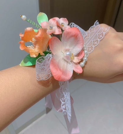 Handmade Ronghua Pink Phalaenopsis Orchid Set | Mulberry Silk Velvet Corsage + Brooch