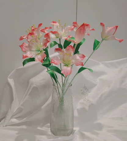 Handmade Ronghua Large Lily Bouquet Stem | Mulberry Silk Velvet Lily Handheld Flower for Wedding & Photography