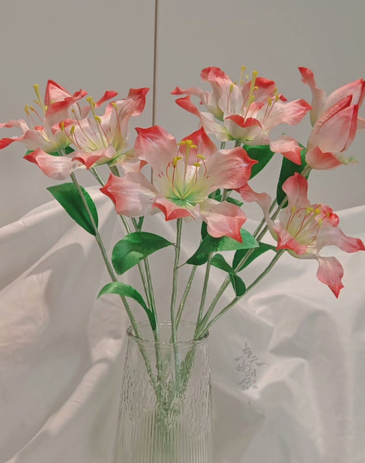 Handmade Ronghua Large Lily Bouquet Stem | Mulberry Silk Velvet Lily Handheld Flower for Wedding & Photography