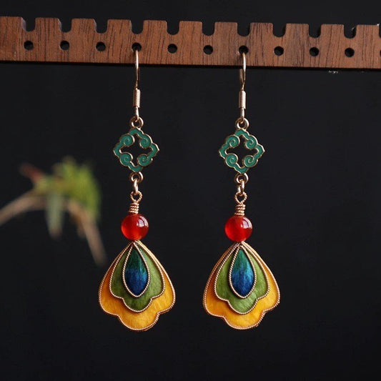 Handmade Ronghua Dunhuang Style Drop Earrings | Mulberry Silk Velvet Cloisonné-Inspired Flower Earrings