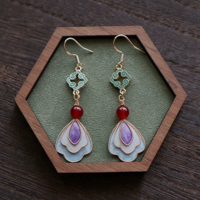 Handmade Ronghua Dunhuang Style Drop Earrings | Mulberry Silk Velvet Cloisonné-Inspired Flower Earrings