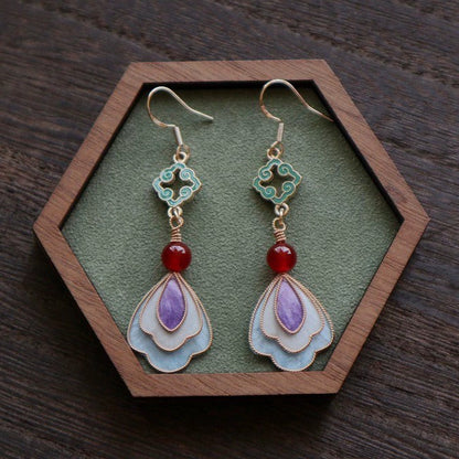 Handmade Ronghua Dunhuang Style Drop Earrings | Mulberry Silk Velvet Cloisonné-Inspired Flower Earrings
