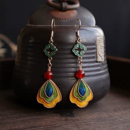 Handmade Ronghua Dunhuang Style Drop Earrings | Mulberry Silk Velvet Cloisonné-Inspired Flower Earrings