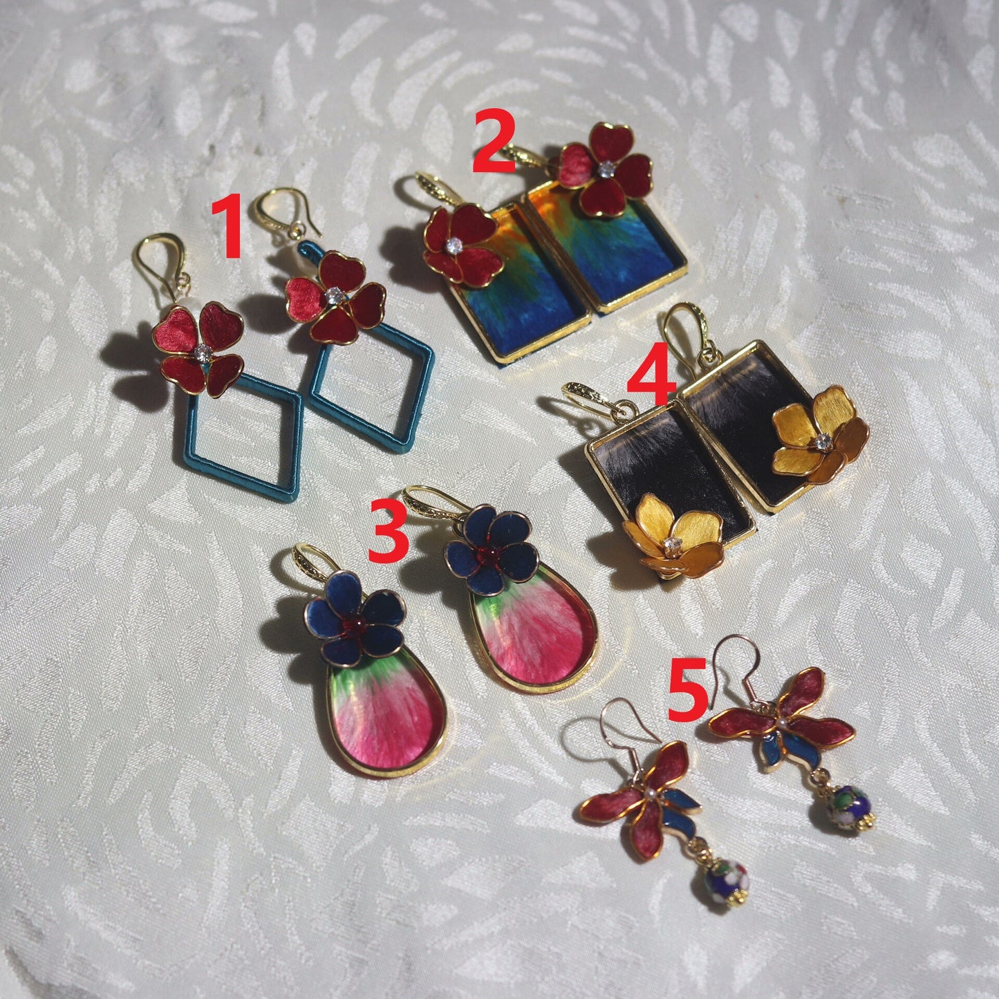 Handmade Ronghua Colorful Flower Earrings Set | Mulberry Silk Velvet Cloisonné-Style Drop & Stud Collection