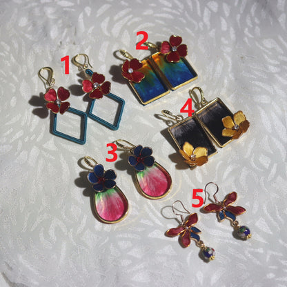 Handmade Ronghua Colorful Flower Earrings Set | Mulberry Silk Velvet Cloisonné-Style Drop & Stud Collection