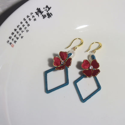 Handmade Ronghua Colorful Flower Earrings Set | Mulberry Silk Velvet Cloisonné-Style Drop & Stud Collection