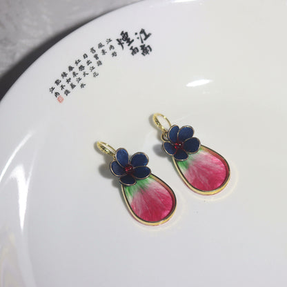 Handmade Ronghua Colorful Flower Earrings Set | Mulberry Silk Velvet Cloisonné-Style Drop & Stud Collection