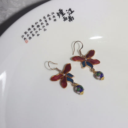 Handmade Ronghua Colorful Flower Earrings Set | Mulberry Silk Velvet Cloisonné-Style Drop & Stud Collection
